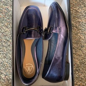 Unworn Metallic blue loafers